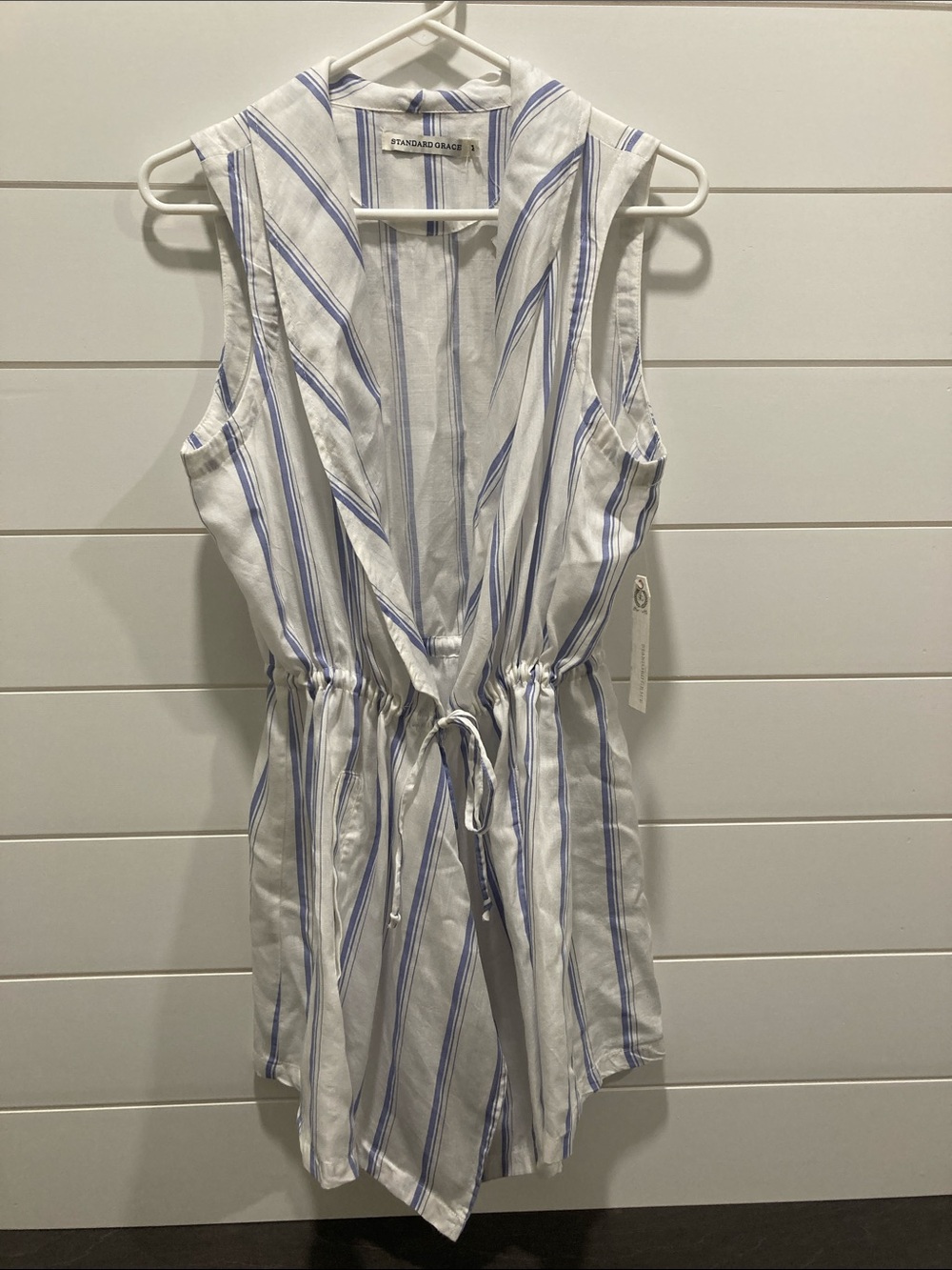 NWT Standard Grace Striped Sleeveless Vest CoverUp Drawstring Waist Sz M Coastal